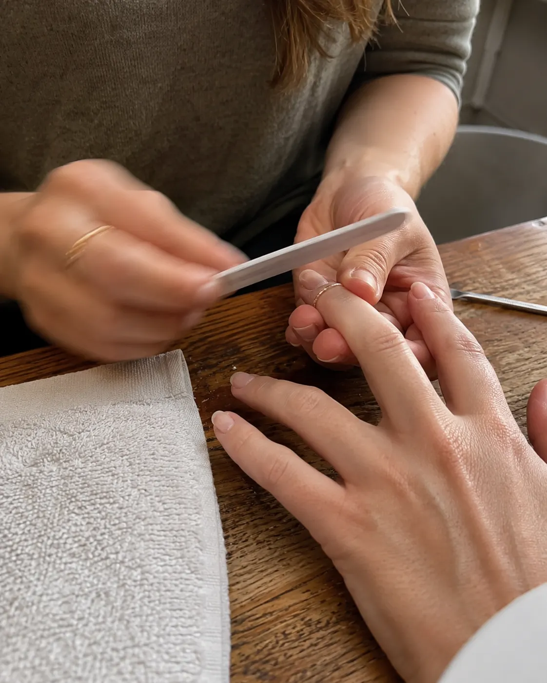 Cut and file manicure close-up