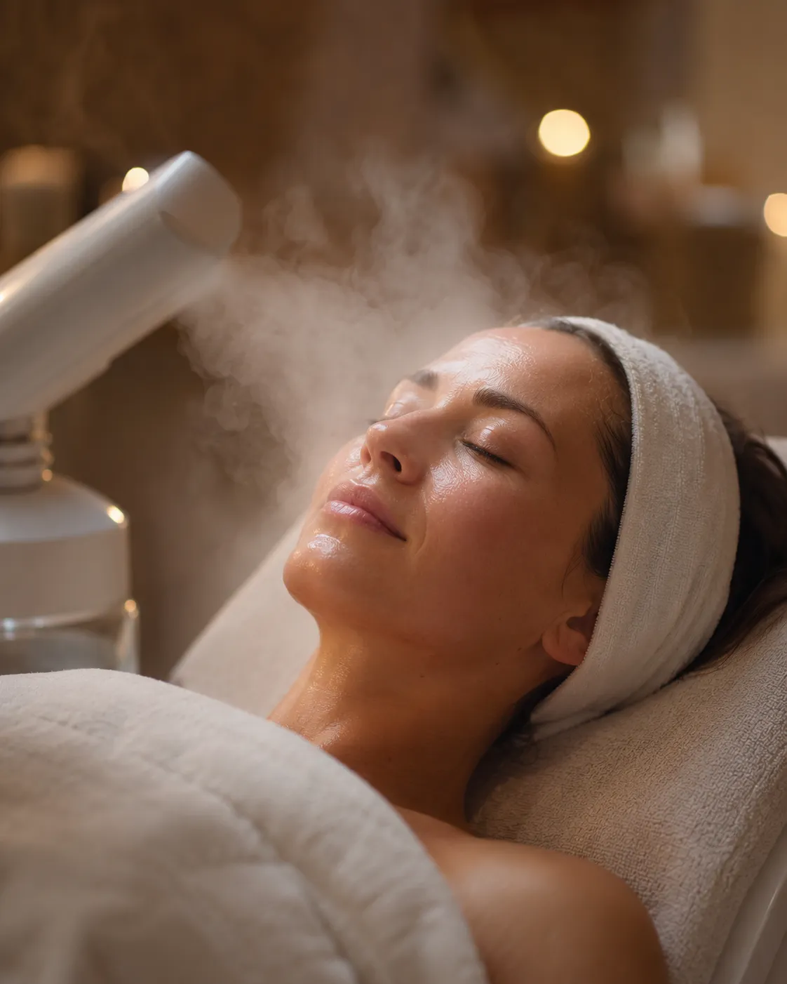 Client enjoying a facial steaming treatment